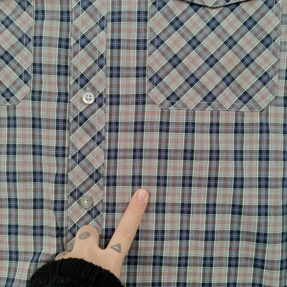 Banana Republic Shirt Mens Large Gray Plaid‎ Button Front Long Sleeve Cotton 16